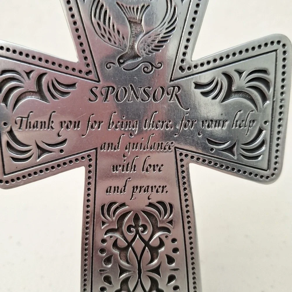 CAMCO Sponsor Thank You Filigree Stand or Hanging Wall Cross Silver Tone USA